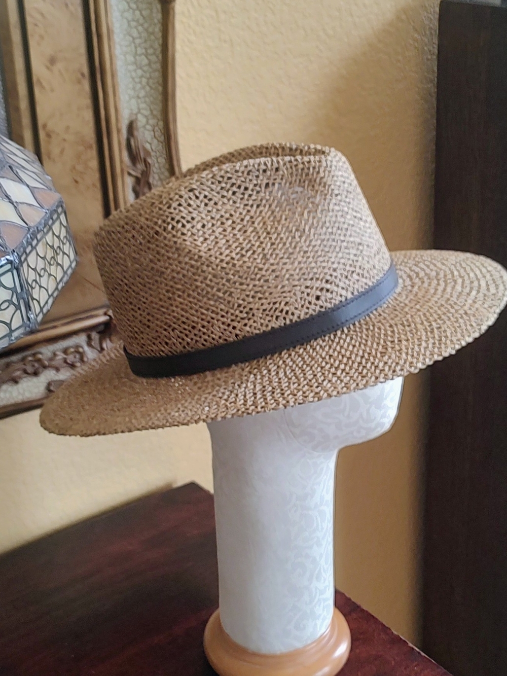 Stetson Straw Fedora Hat with Brown Band - Picture 4 of 14